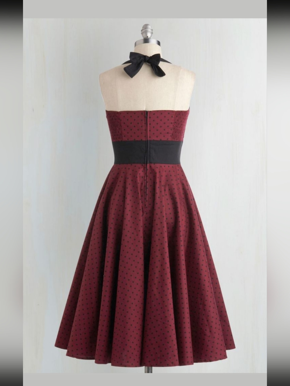Hell Bunny Vixen Ashley Burgundy Black Polka Dot Fit & Flare Dress - Picture 3 of 11